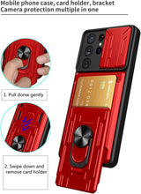 Load image into Gallery viewer, Samsung Galaxy S21 Ultra 5G Case Removable Kickstand &amp; Card Holder,Slide Camera Cover Ring Stand - Redpepper Cases