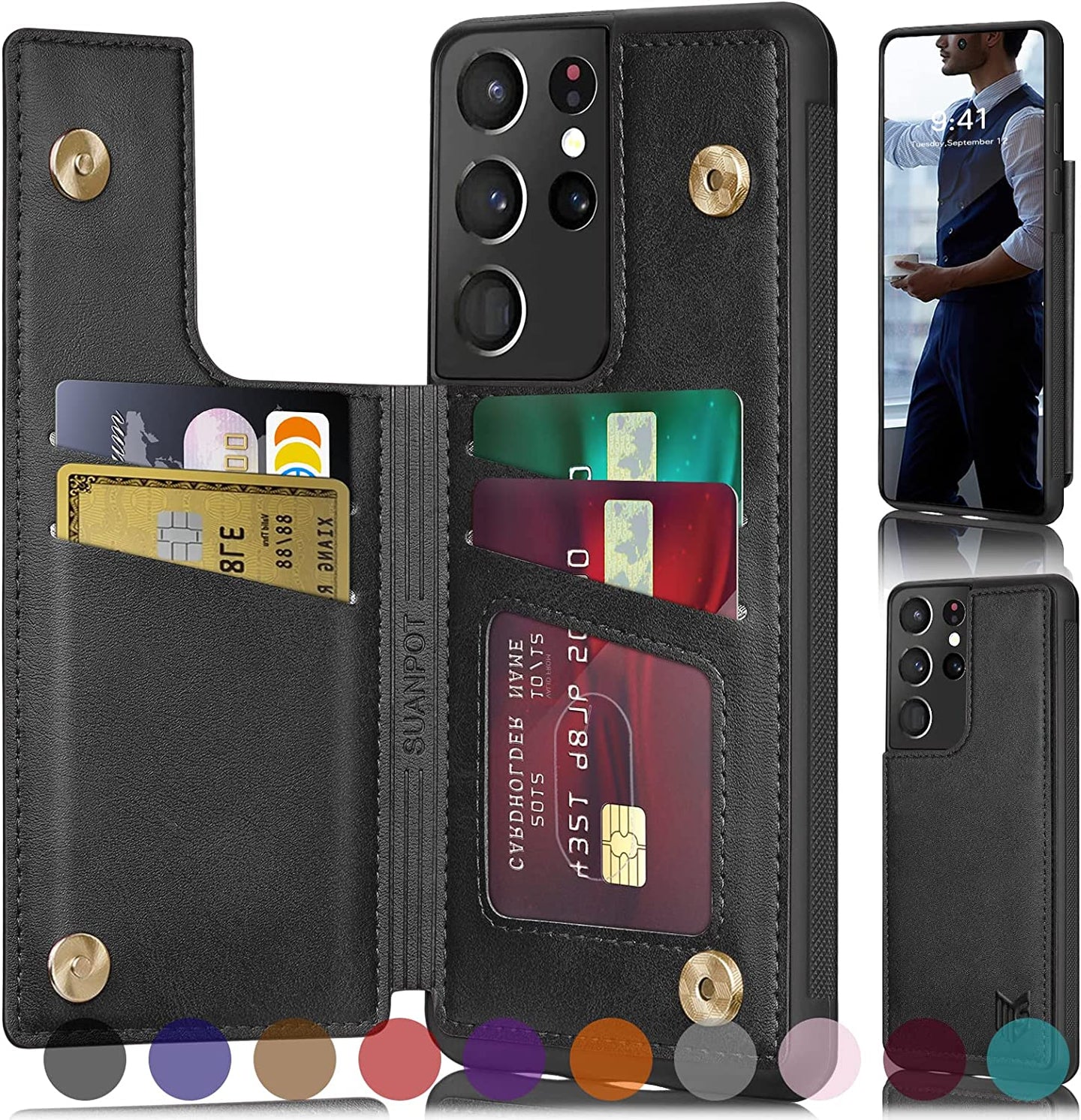 Samsung Galaxy S21 Ultra 5G Credit Card Holder,Flip Book Ultra case Wine Red - Redpepper Cases