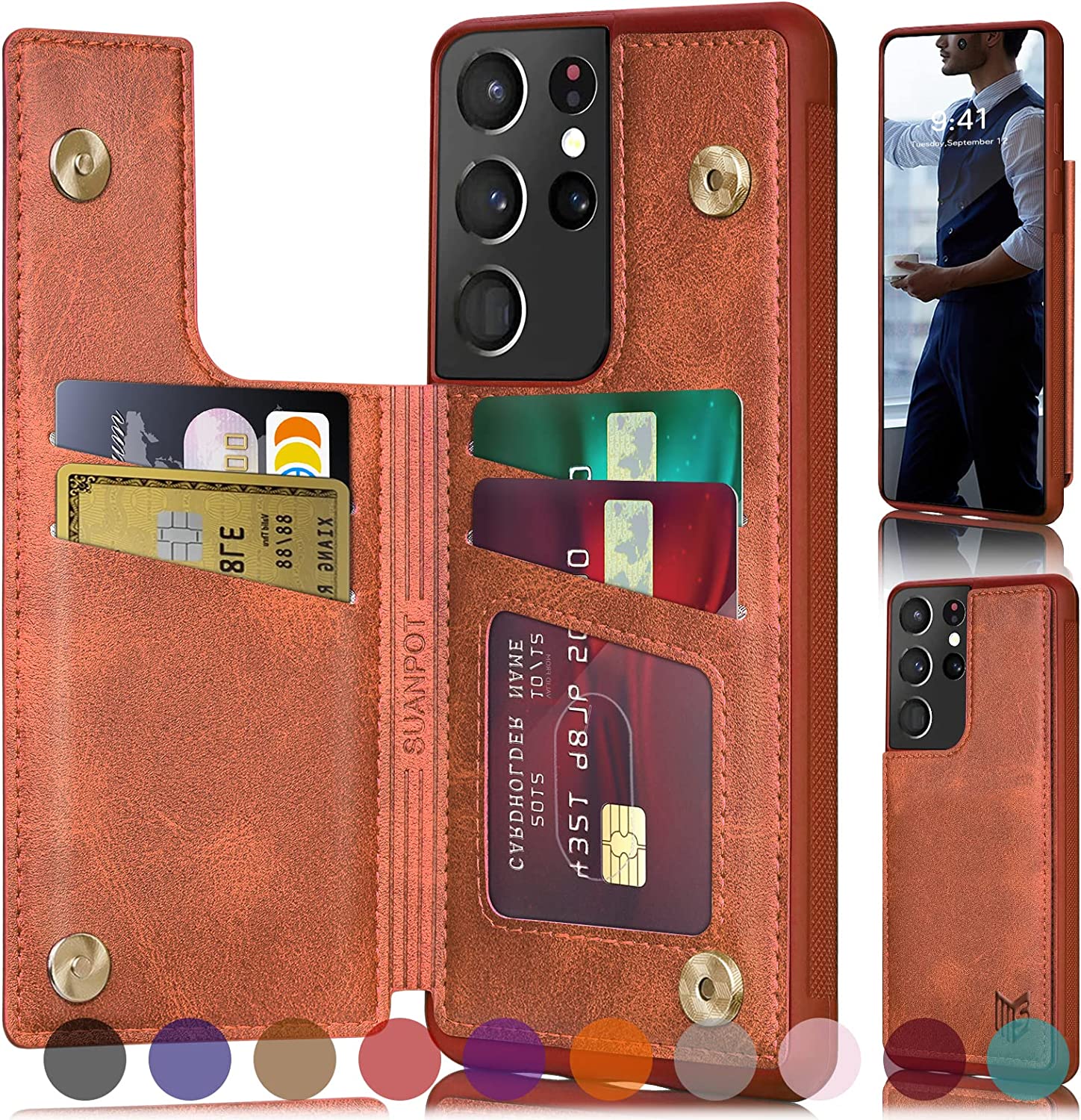 Samsung Galaxy S21 Ultra 5G Credit Card Holder,Flip Book Ultra case Wine Red