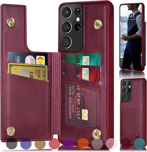 Samsung Galaxy S21 Ultra 5G Credit Card Holder,Flip Book Ultra case Wine Red - Redpepper Cases