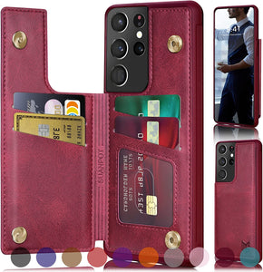 Samsung Galaxy S21 Ultra 5G Credit Card Holder,Flip Book Ultra case Wine Red - Redpepper Cases