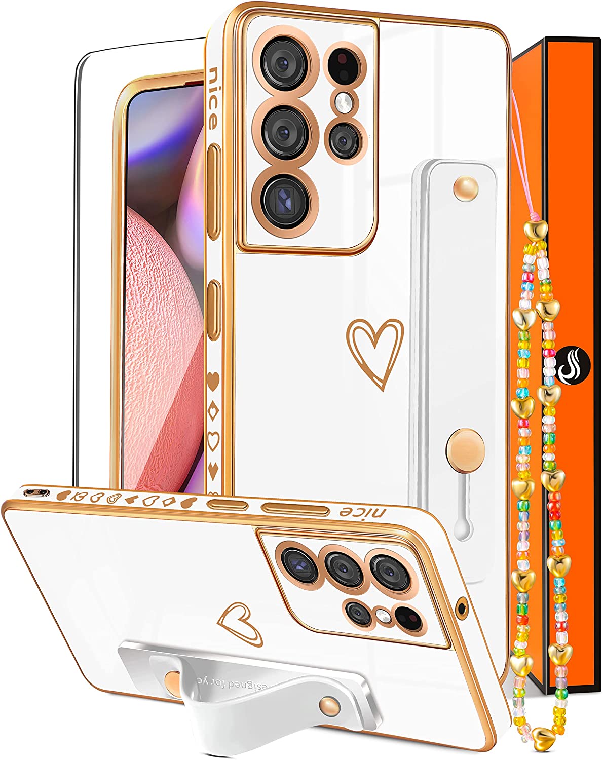 Samsung Galaxy S21 Ultra Case Heart Cute Girly Loop Phone Cases Black Samsung Galaxy S21 Ultra Case Heart Cute Girly Loop Phone Cases Black