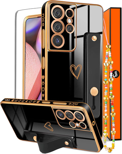 Samsung Galaxy S21 Ultra Case Heart Cute Girly Loop Phone Cases Black - Redpepper Cases
