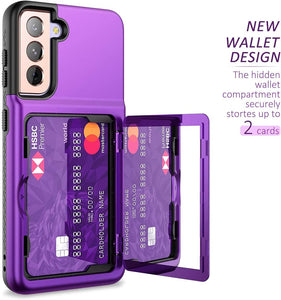 Samsung Galaxy S21 Wallet Case Credit Card Holder & Hidden Mirror Purple - Redpepper Cases