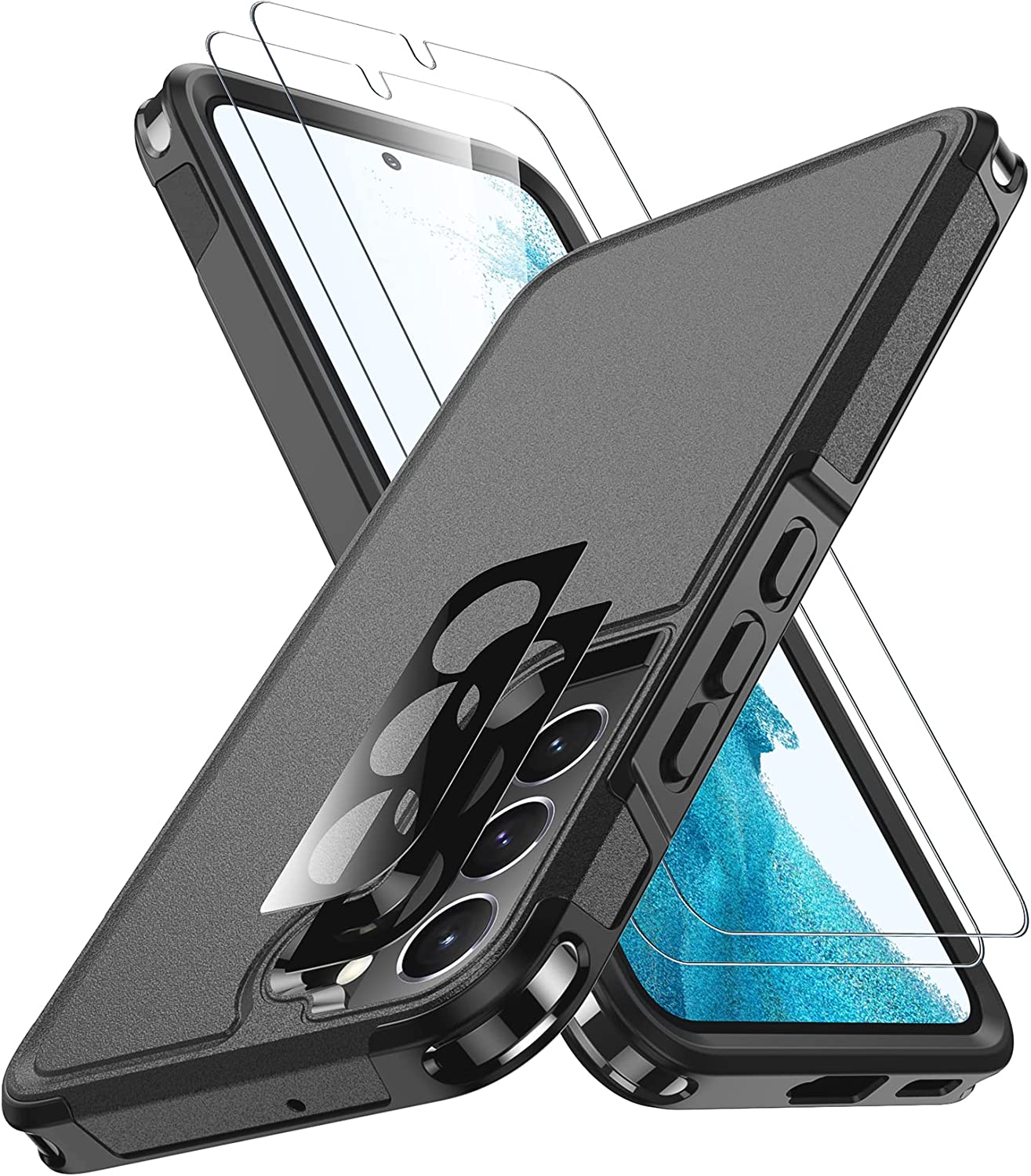 Samsung Galaxy S22 Case Glass Protector Shockproof Case Black - Redpepper Cases