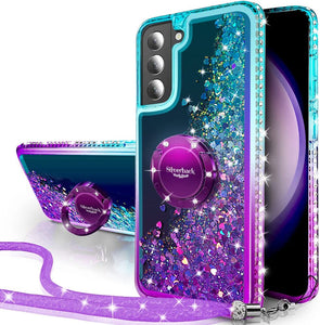 Samsung Galaxy S23 Moving Liquid Holographic Sparkle Glitter Kickstand Diamond Ring Case - Redpepper Cases