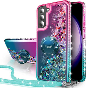 Samsung Galaxy S23 Moving Liquid Holographic Sparkle Glitter Kickstand Diamond Ring Case - Redpepper Cases