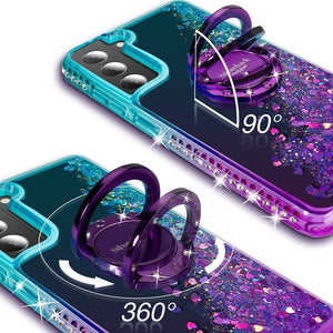 Samsung Galaxy S23 Moving Liquid Holographic Sparkle Glitter Kickstand Diamond Ring Case - Redpepper Cases