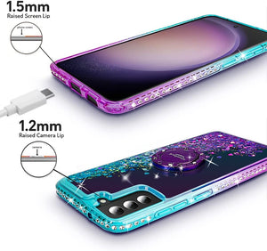 Samsung Galaxy S23 Moving Liquid Holographic Sparkle Glitter Kickstand Diamond Ring Case - Redpepper Cases