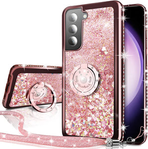 Samsung Galaxy S23 Moving Liquid Holographic Sparkle Glitter Kickstand Diamond Ring Case - Redpepper Cases
