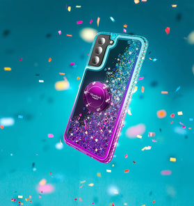 Samsung Galaxy S23 Moving Liquid Holographic Sparkle Glitter Kickstand Diamond Ring Case - Redpepper Cases