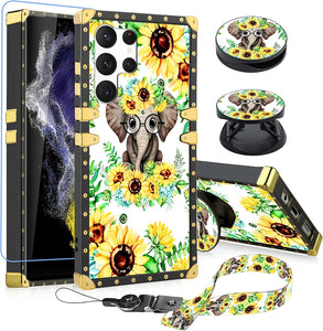 Samsung Galaxy S23 Ultra Square Sunflower Ring Holder Kickstand Case - Redpepper Cases