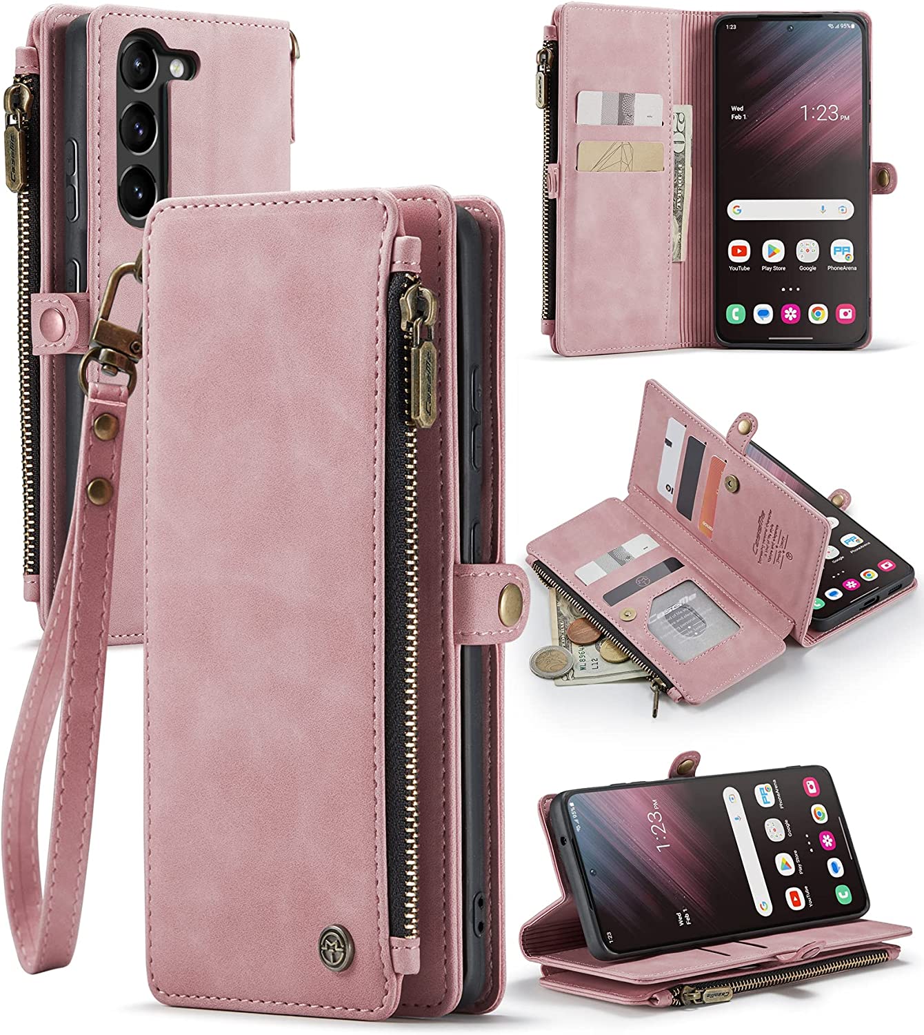 Samsung Galaxy S23 Wallet Card Holder Leather Magnetic Flip Strap Wallet Case - Redpepper Cases