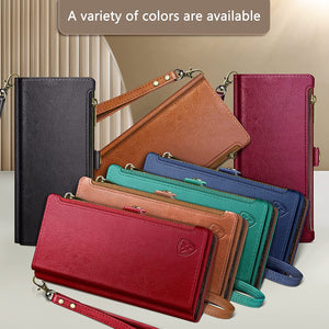 Samsung Galaxy S23 Wallet Zipper Credit Card Holder Flip Folio Book Leather Case - Redpepper Cases