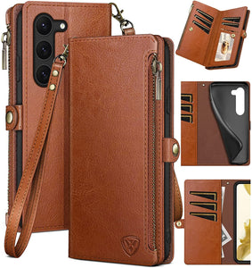Samsung Galaxy S23 Wallet Zipper Credit Card Holder Flip Folio Book Leather Case - Redpepper Cases