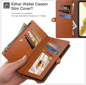 Samsung Galaxy S23 Wallet Zipper Credit Card Holder Flip Folio Leather Case - Redpepper Cases