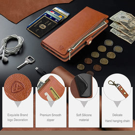 Samsung Galaxy S23 Wallet Zipper Credit Card Holder Flip Folio Leather Case - Redpepper Cases