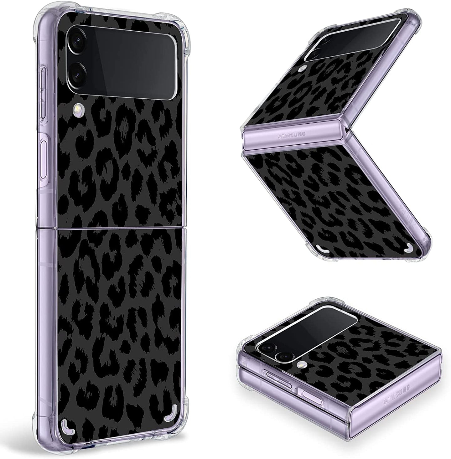 Samsung Galaxy Z Flip 4 Case, Black Leopard Clear Protective Case - Redpepper Cases