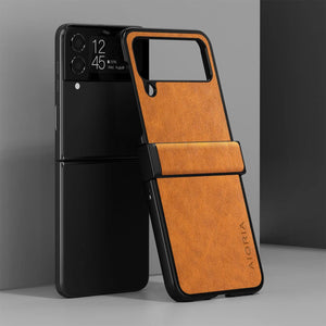 Samsung Galaxy Z Flip 4 Case, Premium Leather Phone Cover Retro (Orange) - Redpepper Cases
