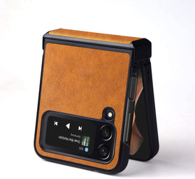 Samsung Galaxy Z Flip 4 Case, Premium Leather Phone Cover Retro (Orange) - Redpepper Cases