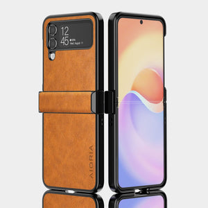 Samsung Galaxy Z Flip 4 Case, Premium Leather Phone Cover Retro (Orange) - Redpepper Cases