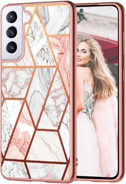 Samsung S21 Plus Rose Gold Marble Slim Fit Shockproof Hybrid Hard PC Soft TPU Bumper Case - Redpepper Cases