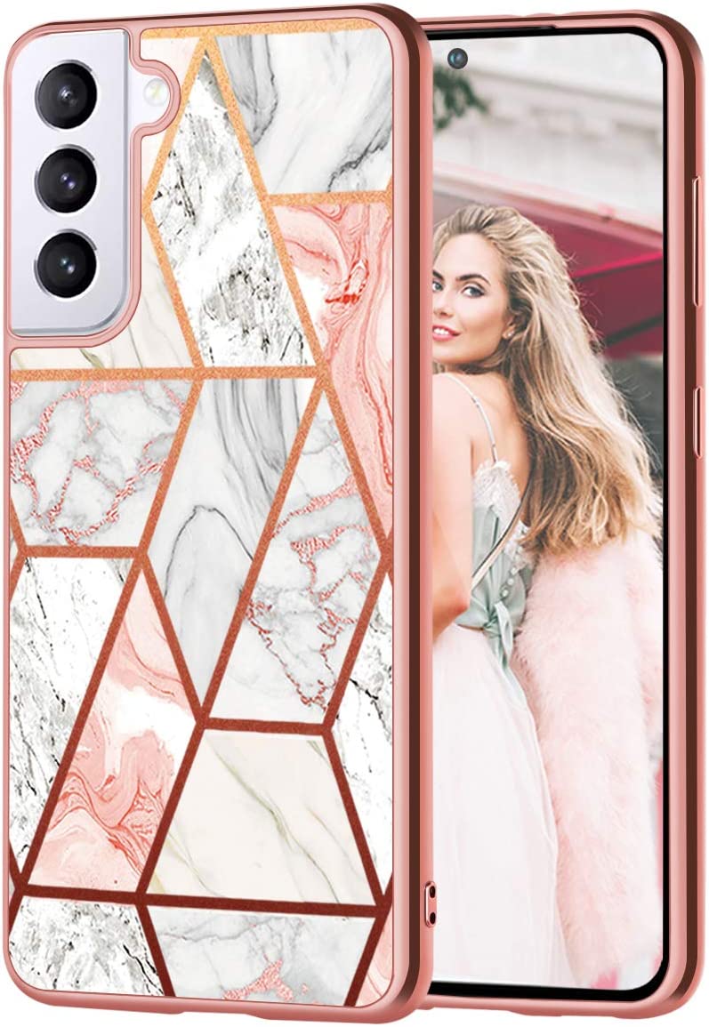Samsung S21 Plus Rose Gold Marble Slim Fit Shockproof Hybrid Hard