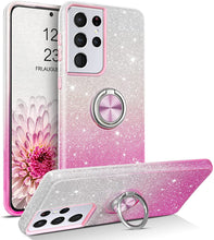 Load image into Gallery viewer, Samsung S21 Ultra Case, Slim Fit Glitter Sparkly 360° Ring Holder Mount Supported Protective - Redpepper Cases