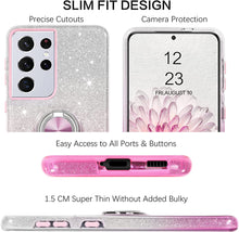 Load image into Gallery viewer, Samsung S21 Ultra Case, Slim Fit Glitter Sparkly 360° Ring Holder Mount Supported Protective - Redpepper Cases