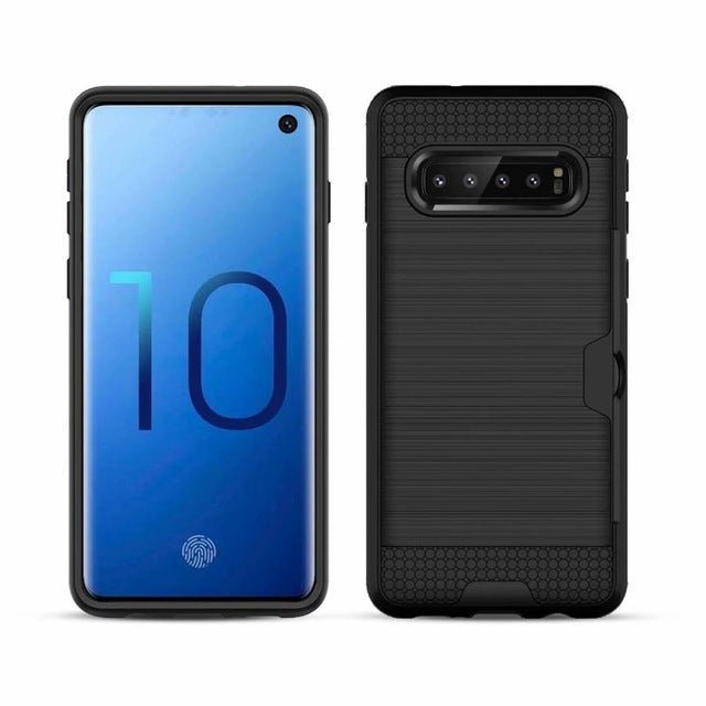 Slim Fit shockproof hard Case with built-in Credit Card / ID Slot Brushed Metal Texture for Samsung Galaxy S10/S10 PLUS - Redpepper Cases