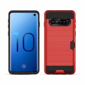 Slim Fit shockproof hard Case with built-in Credit Card / ID Slot Brushed Metal Texture for Samsung Galaxy S10/S10 PLUS - Redpepper Cases