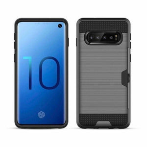 Slim Fit shockproof hard Case with built-in Credit Card / ID Slot Brushed Metal Texture for Samsung Galaxy S10/S10 PLUS - Redpepper Cases