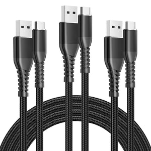 USB C Cable 10ft 3Pack 3A Type C Charging Cable Premium Nylon Samsung Galaxy (Black) - Redpepper Cases