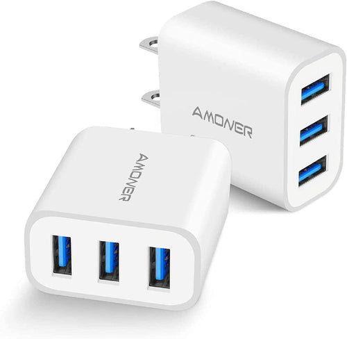 Wall Charger, Amoner Upgraded 2Pack 15W 3-Port USB Plug Cube Portable - Redpepper Cases